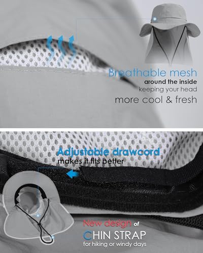 Shinchic Waterproof Sun Hat For Women Mens Rain Hat Packable Upf50+ Bucket Safari Outdoor Fishing Hat With Removable Neck Flap Grey thumb #3