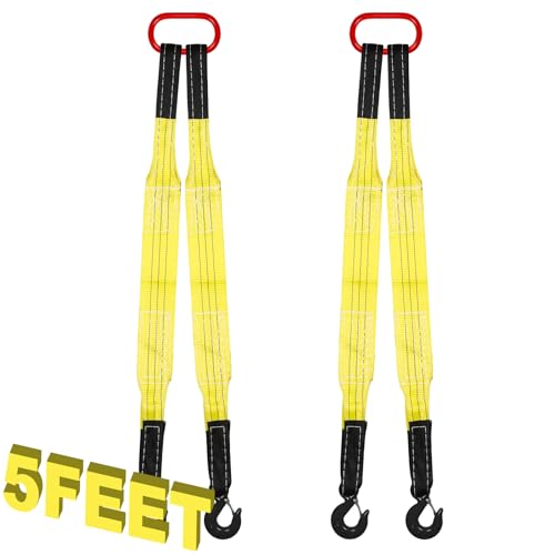 Maasechs 2 Pack Lifting Slings Straps with Hooks Web Slings Capacity Polyester Bridle Sling Heavy Duty Two Leg Lifting Straps for Engines Cranes Hoists Truck (5.5ft,Yellow) by Maasechs - Used condition - US$45.11