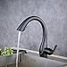 Beelee BLSS1749B Grifos para Fregadero de cocina con boquilla giratoria extraíble de rotación de 360 °, grifo de Arco Alto monomando con rociador de 2 funciones, color negro