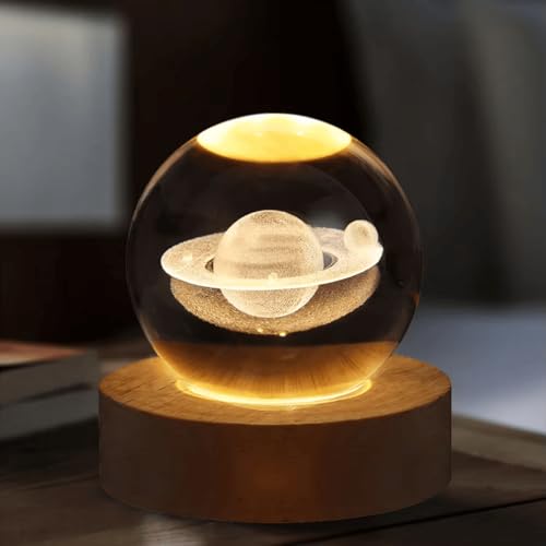 Image of Crackles 3D Crystal Ball Night Lamp, Creative Engraved Night Light for Kids Room, USB Table Lamp with Wooden Base, Light for Home Office Decoration (Random Design) Pack of 5 for Return Gifts