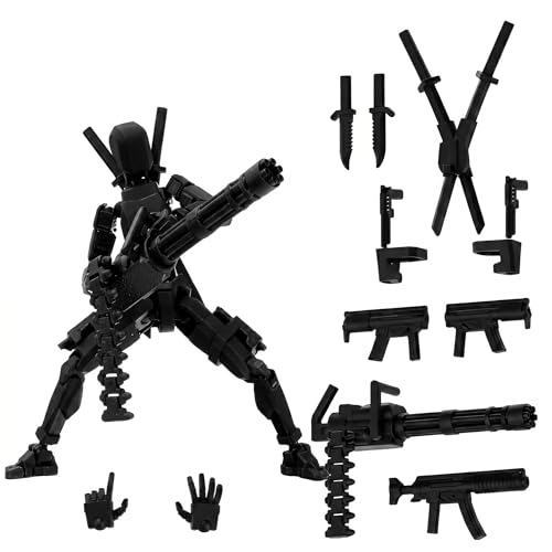 Image of Copbopwn Titan 13 Action Figure 3D Printed Multi-Jointed Dummy 13 Poseable Robot Model with Gatling Gun Lucky 13 Action Figure Robot Assembled Desktop Decoration Office Home Gift for Adults (Black)