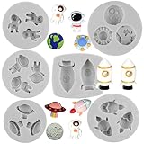 Sijiangmold Space Theme Mold Astronaut Silicone Molds Spaceship Planet Rocket Satellite Fondant Mold For Cupcake Topper Cake Decorating Chocolate Candy Polymer Clay Gum Paste Set Of 6