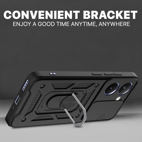 Image of Luxe Back Cover for Realme P3 Ultra 5G | D10 Tough Armor Case | Sliding Camera Shield | 360 Protection | Kickstand Ring Holder | Military-Grade Shockproof Bumper Case