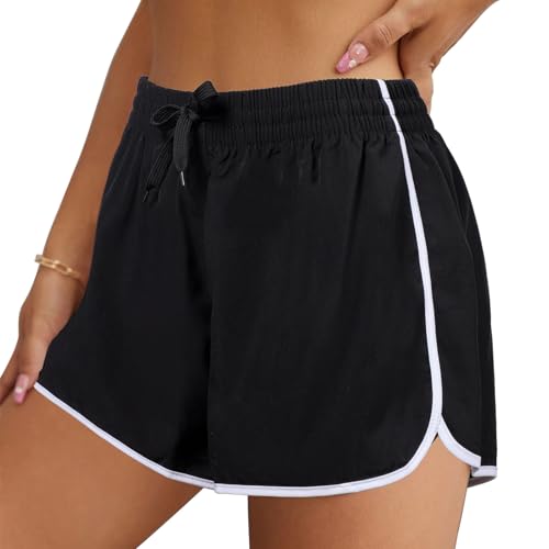 Women Running Shorts Sport Short Quick Dry Lightweight Athletic Gym Workout Shorts (S, Black-White)