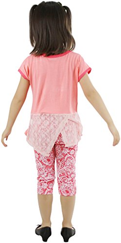 Image of ToBeInStyle Girl's 2 Piece Outfit Top & Leggings Set Casual Graphic Shirt Capri Pants