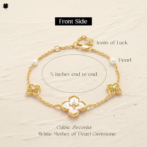 MYEARS Women Bracelet Gold Clover Flower Bead Sideways Charm Cubic Zirconia 14K Dainty Simple Thick Chain Everyday Trendy Lucky Jewelry4