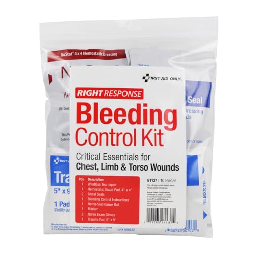 Image of First Aid Only 91137 Critical Essentials Bleeding Control Kit for Chest, Limb & Torso Wounds, 10 Pieces