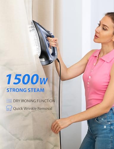 Image of Sundu 1500W Steam Iron with Ceramic Soleplate & Auto-Off for Clothes