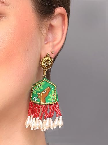 Image of KHOJ.CITY Ethnic Earrings for Women | Handmade Jewellery for Women | Lightweight Boho Statement Earrings for Girls | Multicolor Stylish Earrings