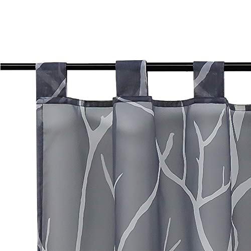 Heichkell Voile Transparent Panel Curtain Modern Loops Short Curtain Printed Tree Branches Kitchen Curtain Grey H x W 60 x 120 cm - Image 2
