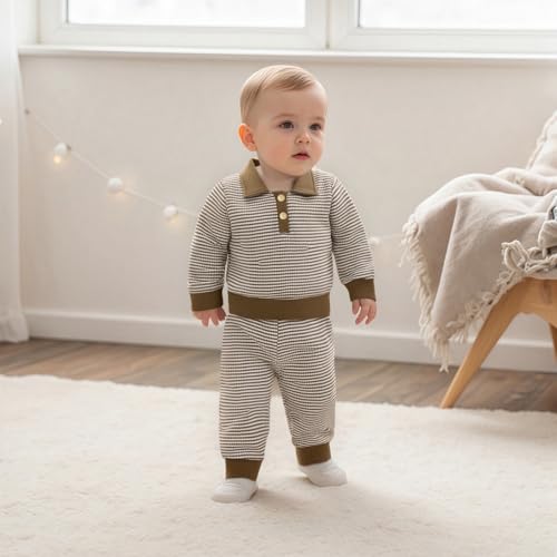 Image of VISGOGO Baby Boy Clothes Toddler Fall Winter Outfit Sweater Toddler Boy Striped Clothes 6 12 18 Months 2 3T 4T Pant Set