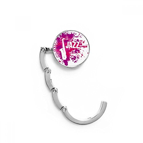 Gancho plegable para colgar bolsos en el escritorio decorado con ilustración de saxofón jazz