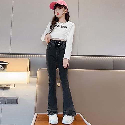 Girls Denim Leggings Bell Bottom Jeans Cute Flare Jeans Cute Raw Hem Slim Pants Casual Trendy Long Pants Teen Trouser4