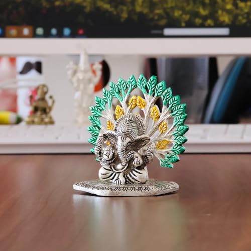 Image of KridayKraft Elegant Mini Ganesh Murti - Divine Lord Ganesh Idol for Home & Office Decor, Intricately Designed Pooja Statue & Spiritual Showpiece for Living Room, Bedroom, Temple (Silver)