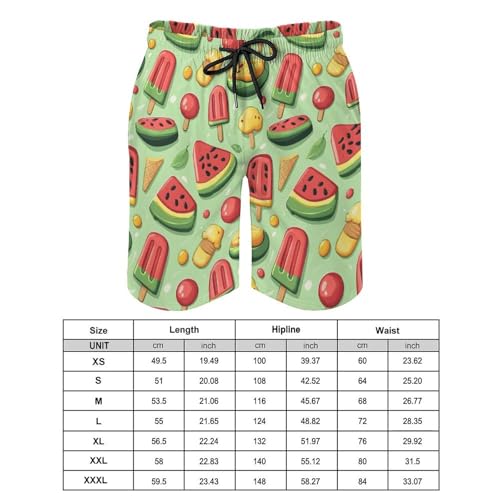 Hawaiian Shorts for Men - Comfy Cartoon Watermelon Ice Pop Print Mens Swim Trunks Bathing Suits with Mesh Lining2
