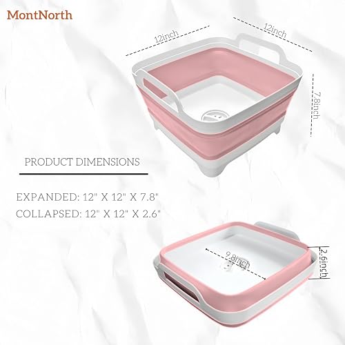 Image of Collapsible Wash Basin 9L, Foldable Dish Tub with Drain Plug, Portable Collapsible Dish Basin, Camping Sink for Washing Dishes, Laundry & Kitchen Use (Pink)