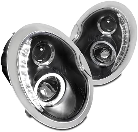 LED Halo Projector Headlights Headlamps Black Compatible with 2002-2006 Mini Cooper