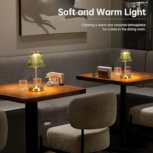 Shenmoyl Set of 2 Cordless Touch Table Lamp with 5200mAh Battery - 3 Adjustable Color Temperatures & Dimmable, Rechargeable Lamp for Bedsides, Living Room, Entryway, Bookshelves (Green Rose) by Shenmoyl - Used condition - Image 8