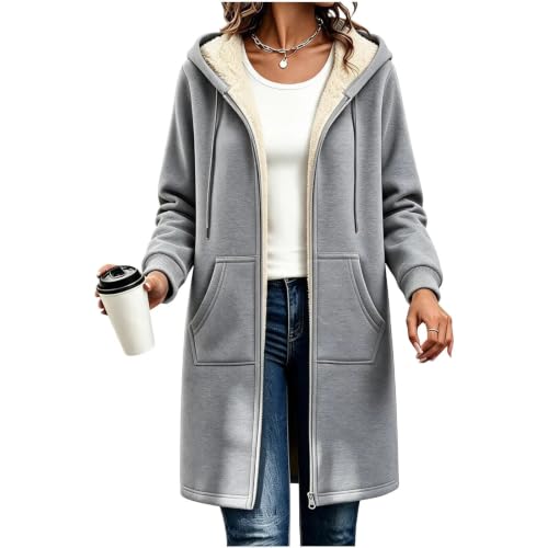 Women Zip Up Long Hoodies Sherpa Fleece Lined Warm Hooded Coat with Pockets - image 6