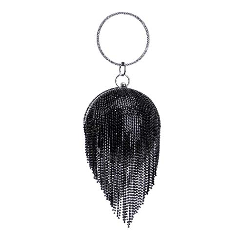 UMREN Women Round Ball Crystal Evening Clutch Purse Tassel Wedding Party Hand Bags Black UMREN Women Round Ball Crystal Evening Clutch Purse Tassel Wedding Party Hand Bags Black