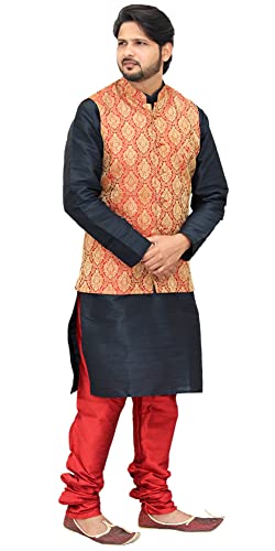 Image of Men's Silk Kurta Pyjama With Waistcoat
