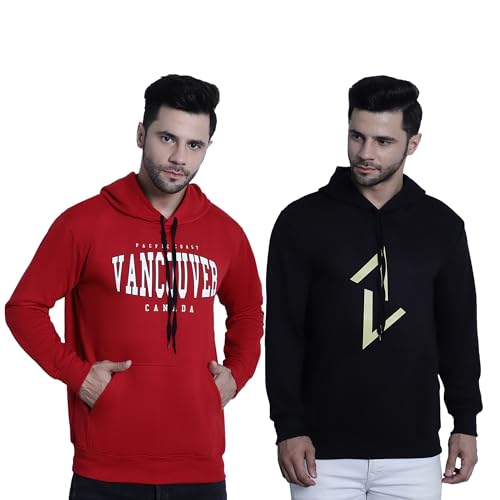 Image of Mack Jonney Printed Hooded Cotton Fleece Sweatshirt for Men (Pack of 2)-MACK50710