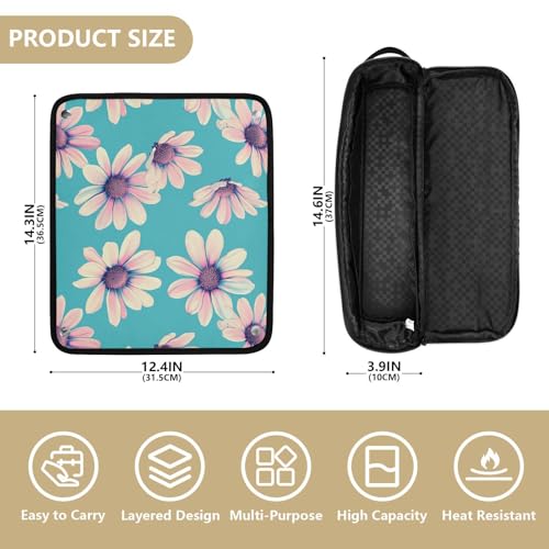 Bolsa de viaje turquesa Retro Flowers para herramientas de cabello resistente al calor para plancha, rizador y secadora miniatura 4