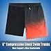 Boys Black Red Ombre Swim Trunks with Boxer Brief Liner Anti Chafe No Binding Swimming Shorts Compression Lined 4-Way Stretchy UPF Quick Dry Swimsuit Size 10-12