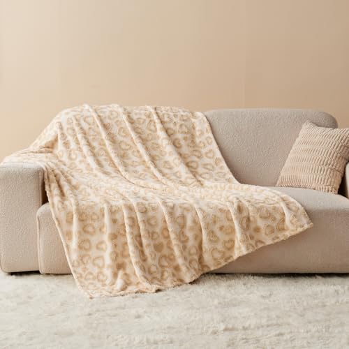 Beige Heart Blanket Throw for Bed - Fleece Blanket for Women, Full Size Blankets 108x90 Inches - Image 5