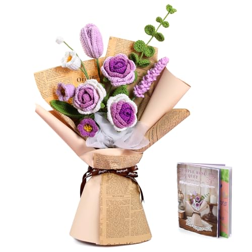 Kogyxe Crochet Kit for Beginners, Purple Rose Crochet Flowers for
