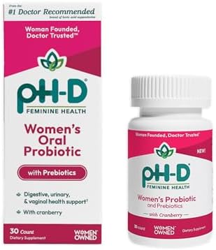 pH-D Feminine Health Support – Women’s Health Probiotic with Prebiotic Blend, Cranberry Fruit Extract – Oral Supplement – 30 Count