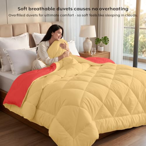 Image of AYKA Reversible Comforter 220 GSM Microfiber Reversible AC Comforter /Blanket for Winter /Quilt /Duvets for King Size Double Bed Comforter (90 * 100, Beige & Red)| TC - 220