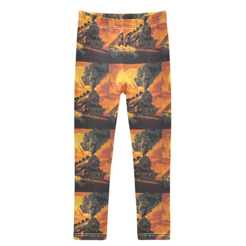 Boccsty Retro Old Locomotive Train Moon Girls Leggings Kids Yoga Pants Dance Active Tights 4T