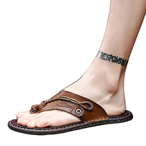 Leder Flip Flop Herren Beach Zehentrenner Badelatschen Sommer Sandalen für Strand Schwimmbad(Size:44 EU,Color:Khaki) Cover