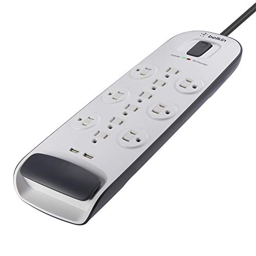 Belkin Usb Power Strip Surge Protector - 12 Ac Multiple Outlets & 2 Usb Ports - 6 Ft Long Flat Plug Extension Cord For Home, Office, Travel, Computer Desktop & Charging Brick - White (3,996 Joules) #TOP3