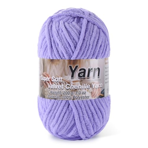Image of Chunky Chenille Yarn for Baby Blanket Yarn for Crocheting - 7.05oz Super Soft Chenille Plush Yarn - Bulk Thick Yarns Used for Making Scarves, Blankets, Stuffed Animals, DIY Craft (Light-Lavender)