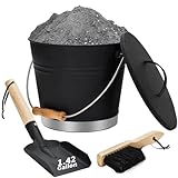  Mini seau à cendres avec couvercle, pelle et balai, acier galvanisé, réservoir à charbon métallique, seau à charbon avec poignée, kit d\'outils pour cheminée intérieure et extérieure, foyer, poêle à