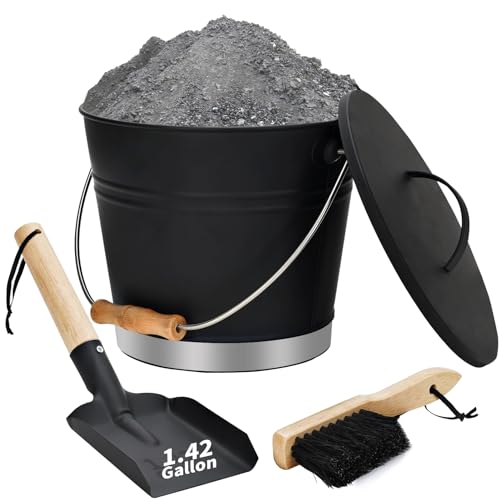 Mini seau à cendres avec couvercle, pelle et balai, acier galvanisé, réservoir à charbon métallique, seau à charbon avec poignée, kit d'outils pour...