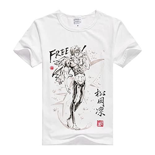 XINSHUN Free Shirt Rin Matsuoka Shirt Fashion Tees Short Sleeve Modal Shirt Anime Shirts Summer Anime T-Shirt Athletic Shirt Modal Tee Shirt Top (White,L)