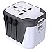 Reiseadapter Reisestecker Weltweit 224+ Ländern Universal Travel Adapter 4 USB Ports + AC Stromadapter Aufladung International einsetzbar für Deutschland Europa USA Australian usw (Weiß Grey)