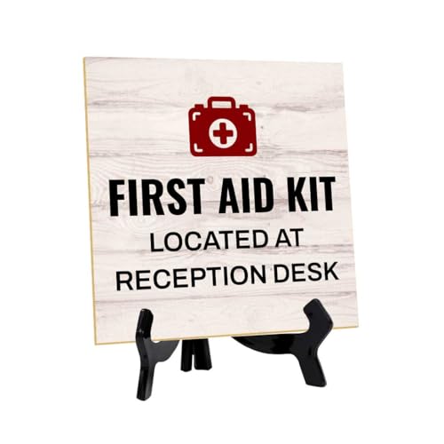First Aid Kit Located at Reception Desk 5"x 5" Square