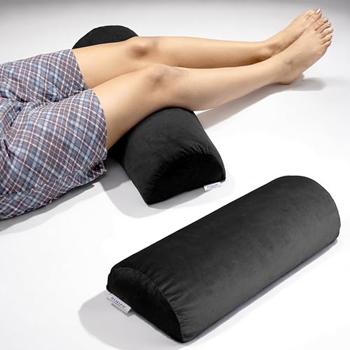 Image of Orthopaedic Leg Support Memory Foam Half Moon Bolster Black - (2 Year Warranty) Knee Pain Relief for Side Sleepers, Back Alignment Roll for Office Sitting, Washable Velvet Cover Pillow
