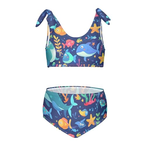 Girls' Bikini Set, Cute Cartoon Undersea World Kids Swimsuit 2 Pcs Beach Bathing Suit