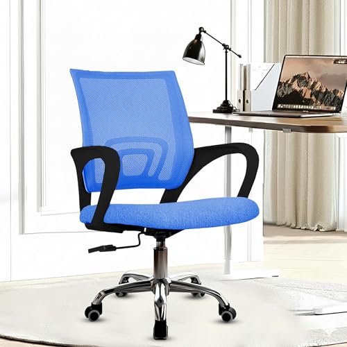 Image of Casa Copenhagen Mesh Mid Back Office /Study /Computer /Revolving /Desk Chair for Work from Home -Metal Base, Height Adjustable Seat - Blue & Black Handle