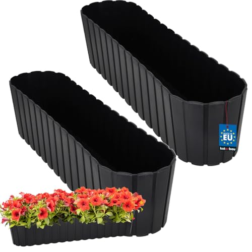 KOTARBAU® 2er Set Blumenkasten Balkon - Blumentopf - 60x14x13cm Anthrazit - Pflanzkübel - Pflanzkasten - Pflanzentopf - Kunststoff - Balkonkasten - Rustikal - Übertopf groß