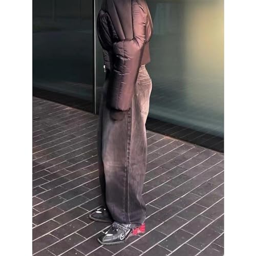 Washed and Distressed Long Pants with A Waxy Texture and Glossy Denim4