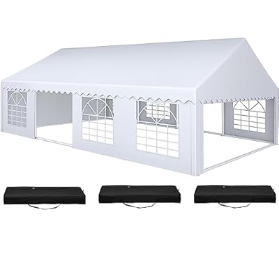 DWVO 20x30FT Heavy Duty Party PVC White Tent Wedding Event Shelters Upgraded Galvanized Ripple Canopy with Large Roof Removable Sidewalls & 3 Storage Bags 600D Oxford Commercial