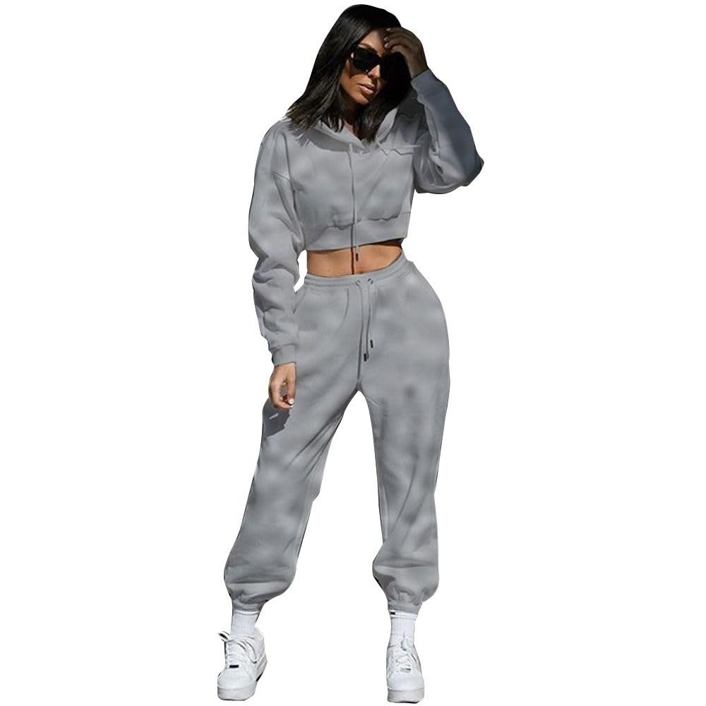 Ensemble 2 pièces sweat à capuche pour femme, top manches longues et pantalon décontracté