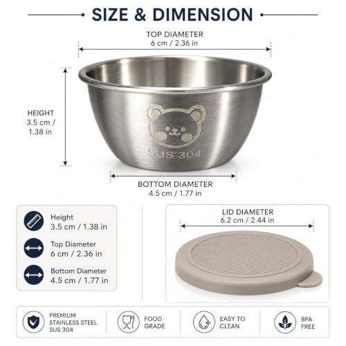 Image of Sauce Container with Lid Set of 2, 304 Stainless Steel Sauce Cups, Leakproof Silicone Lids, Reusable Condiment Cups for Lunch Box, Dips, Chutney, Ketchup, Snacks, Baby Food Storage (2 PCS)