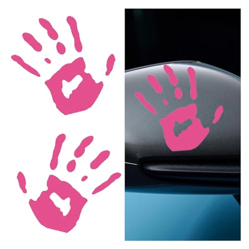 Image of 2PCS Car Wave Stickers, Wave Sign Decal Auto Waving Hand Stickers for Rearview Mirror Left Right, The Lazy Waver Car Decoration Compatible with Most Cars, SUVs (Pink)